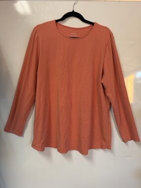 PureJill Sz XL Pima Stretch-Cotton Shirttail  Long Sleeve Tee - Coral Rust